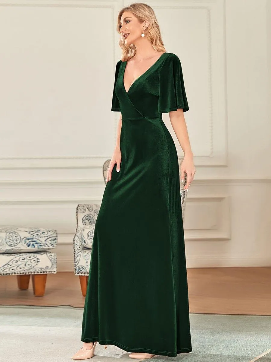Velvet Double V Neck Maxi Bridesmaid Dress