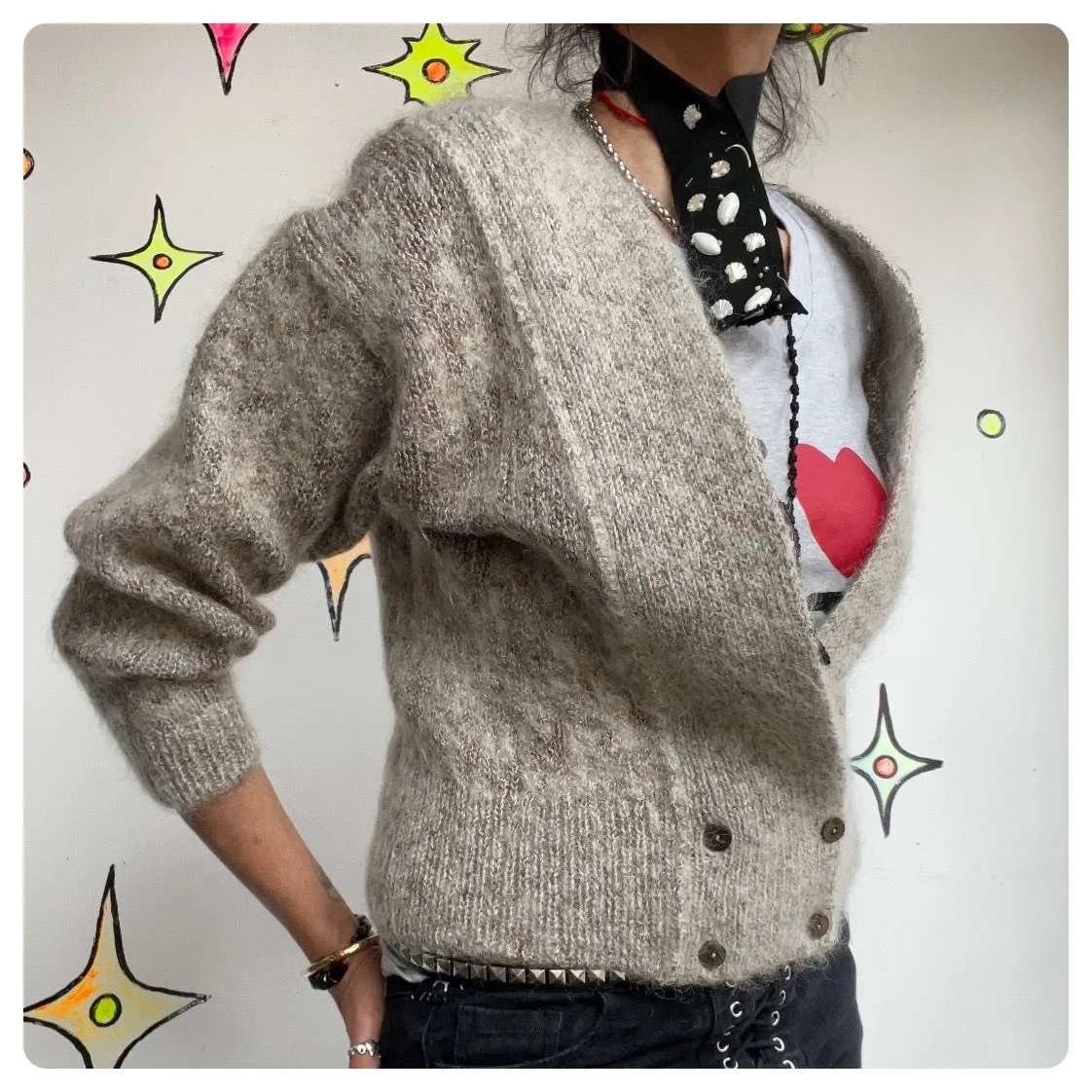 Vintage 80s | Oversized Chunky Cozy Mohair Cropped Grunge Sweater | Size 44 M L