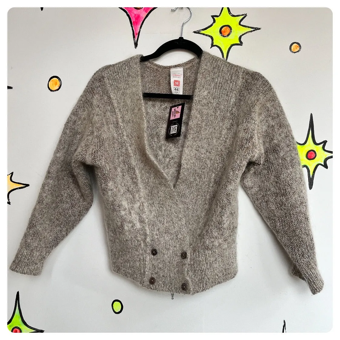 Vintage 80s | Oversized Chunky Cozy Mohair Cropped Grunge Sweater | Size 44 M L