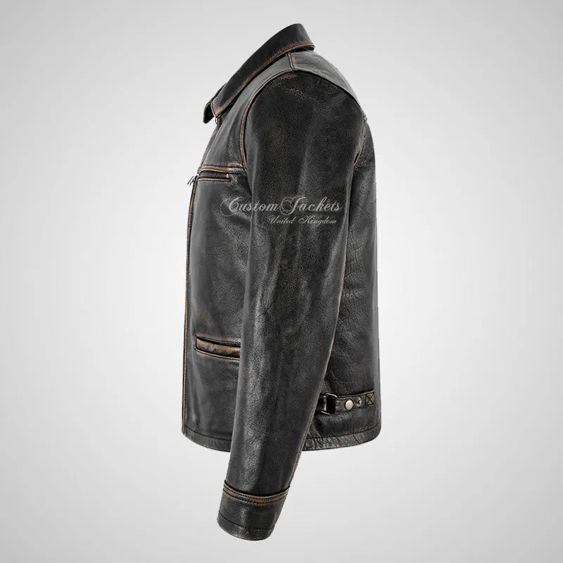 VIRGIL Black Vintage Leather Jacket for Men