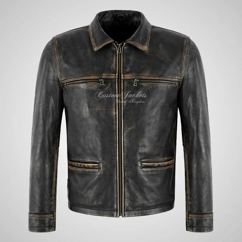 VIRGIL Black Vintage Leather Jacket for Men