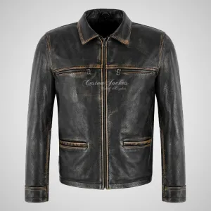 VIRGIL Black Vintage Leather Jacket for Men