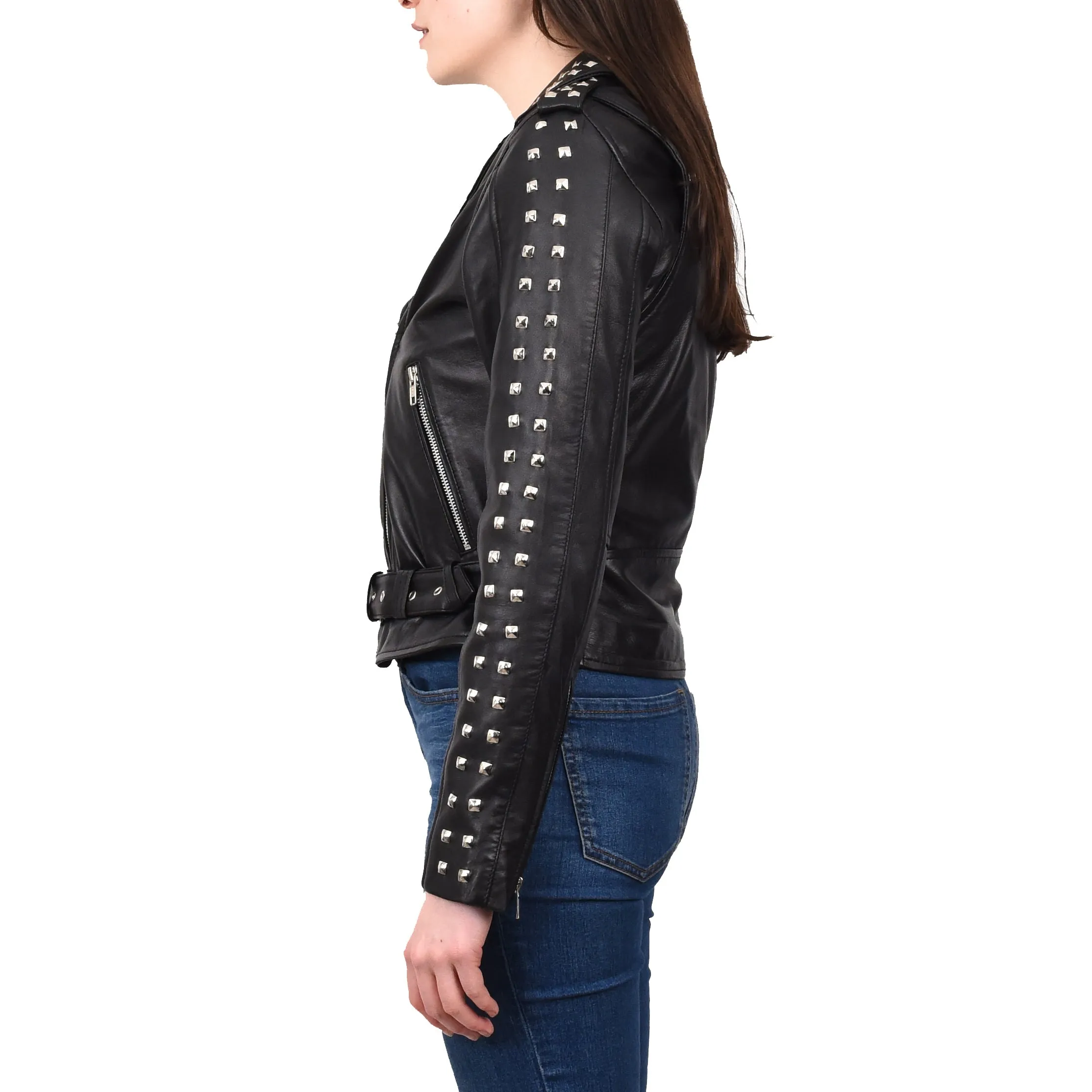 Women's Brando Biker Style Real Leather Jacket Black Fierca