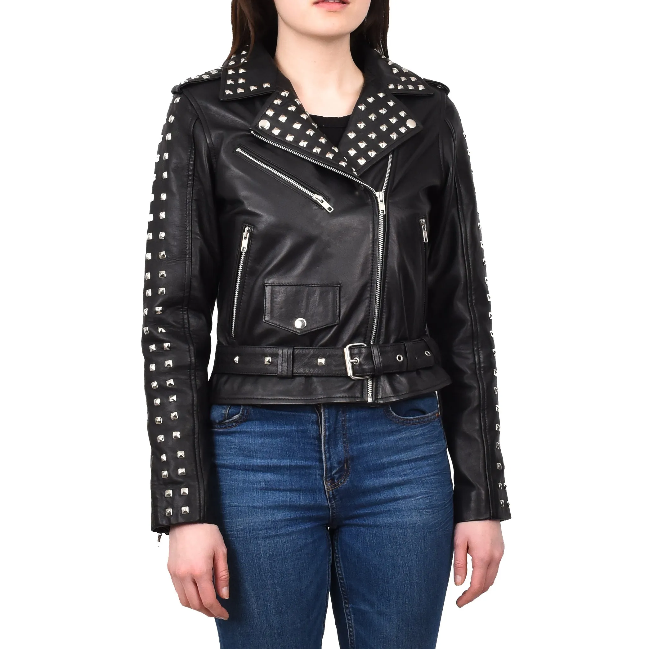 Women's Brando Biker Style Real Leather Jacket Black Fierca