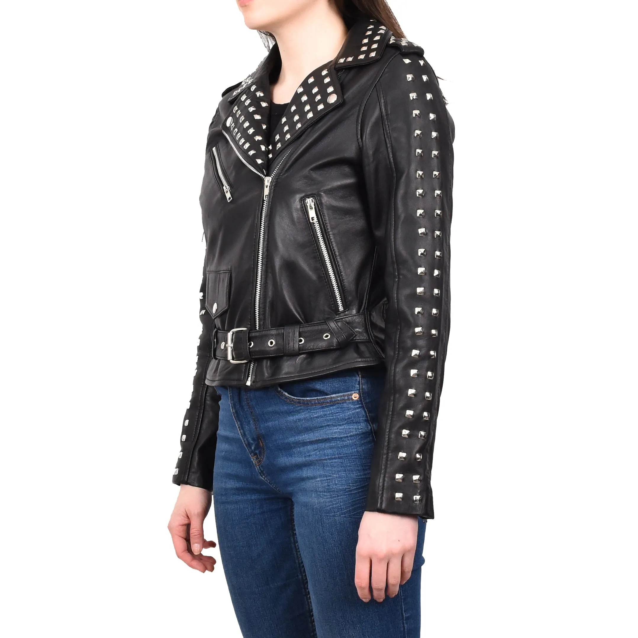 Women's Brando Biker Style Real Leather Jacket Black Fierca