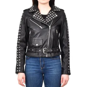 Women's Brando Biker Style Real Leather Jacket Black Fierca