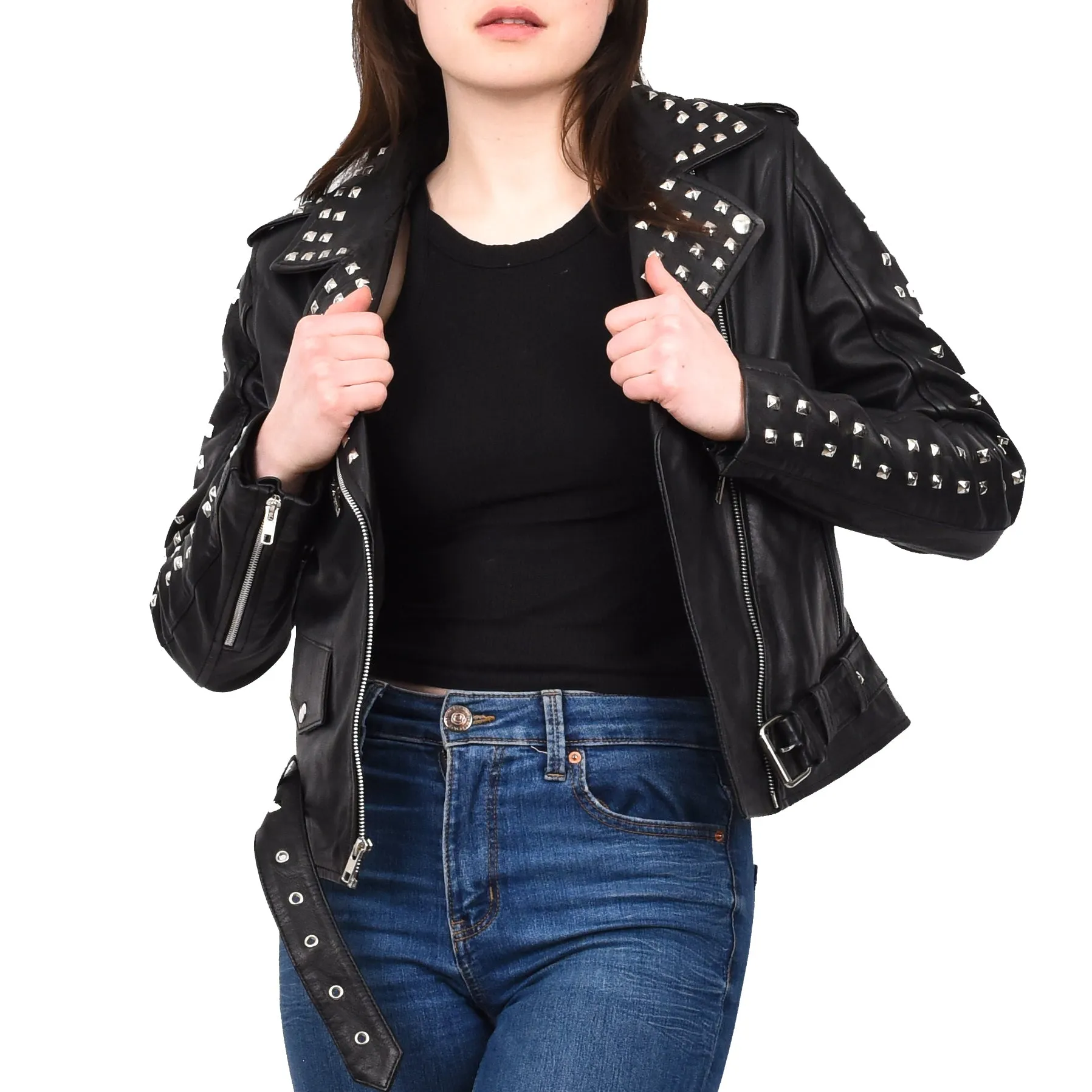 Women's Brando Biker Style Real Leather Jacket Black Fierca