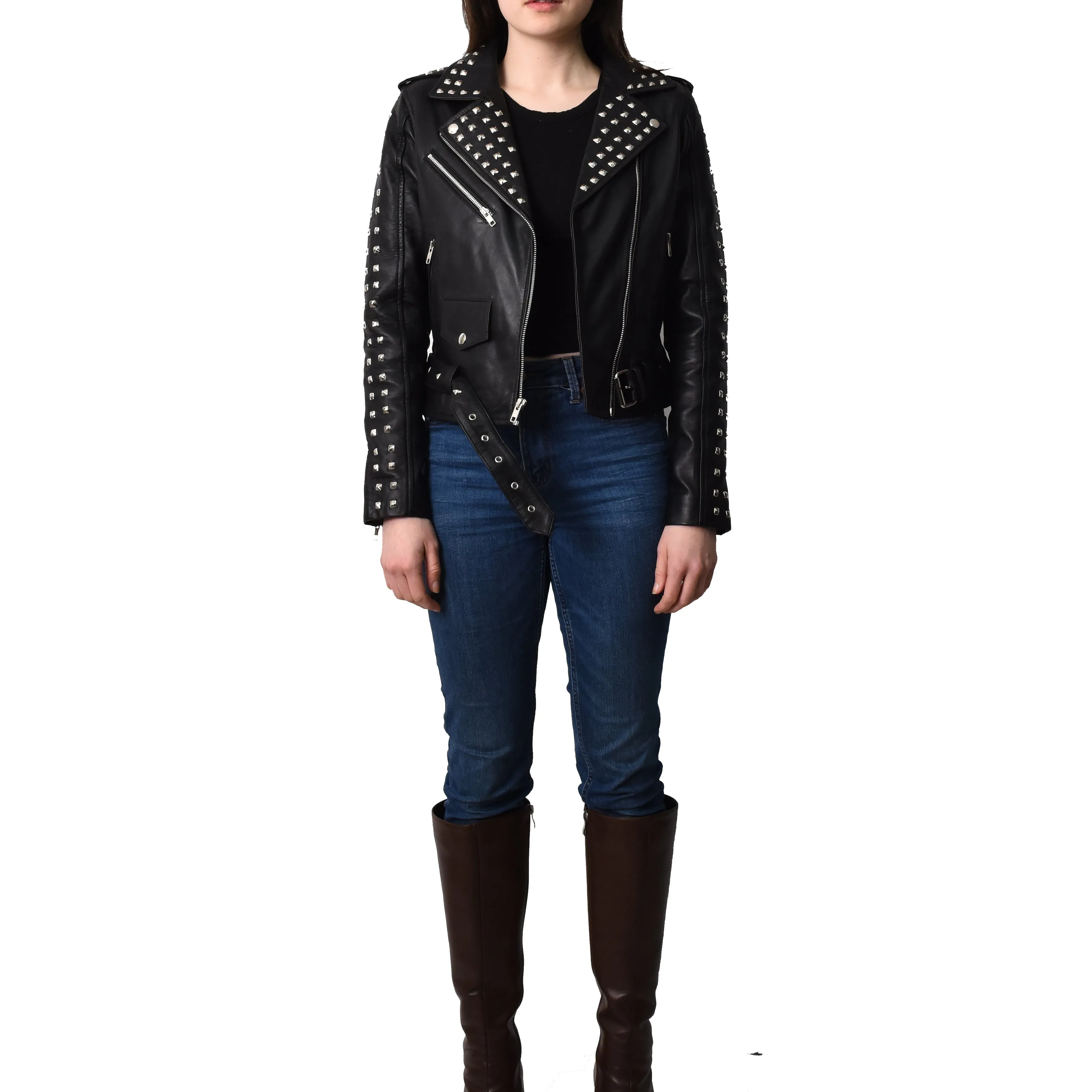 Women's Brando Biker Style Real Leather Jacket Black Fierca