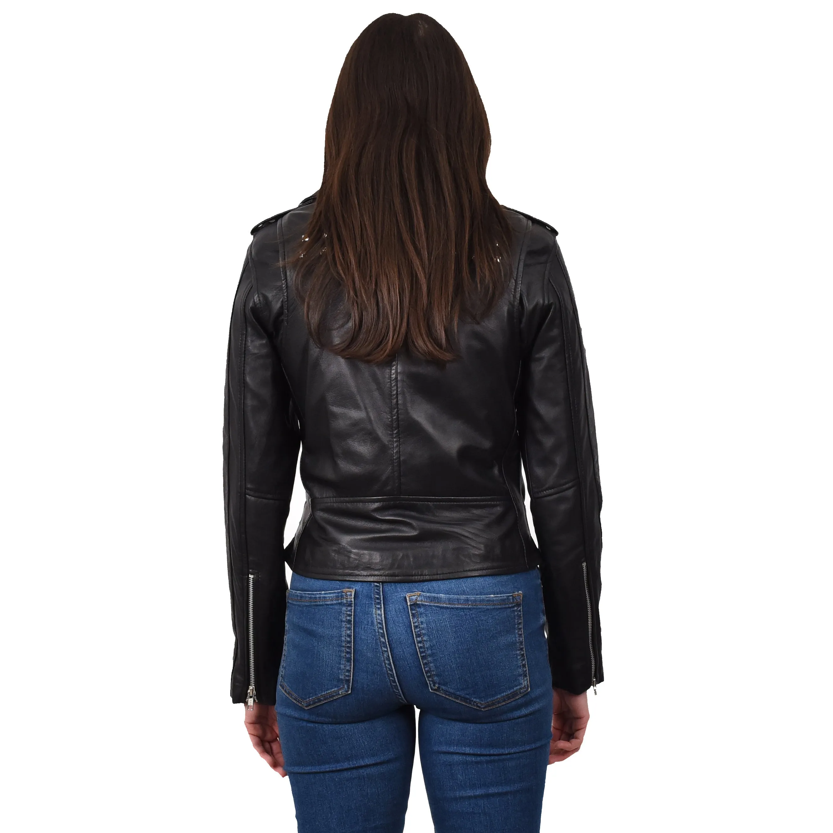 Women's Brando Biker Style Real Leather Jacket Black Fierca