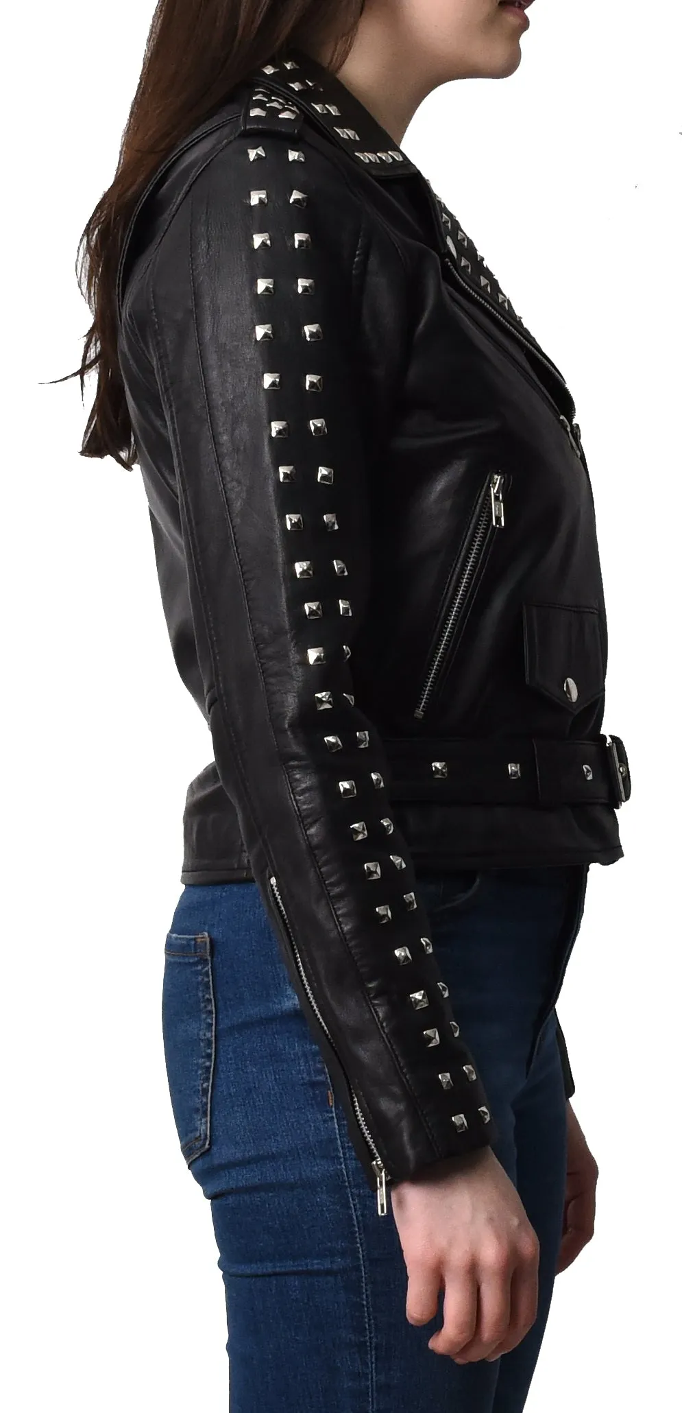 Women's Brando Biker Style Real Leather Jacket Black Fierca