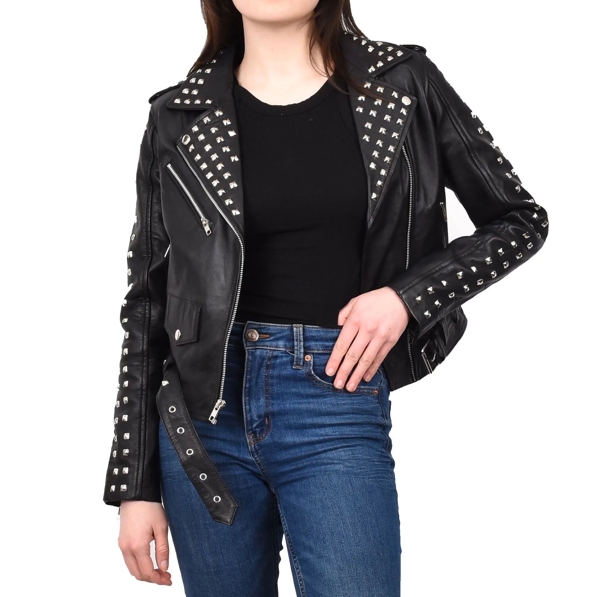 Women's Brando Biker Style Real Leather Jacket Black Fierca