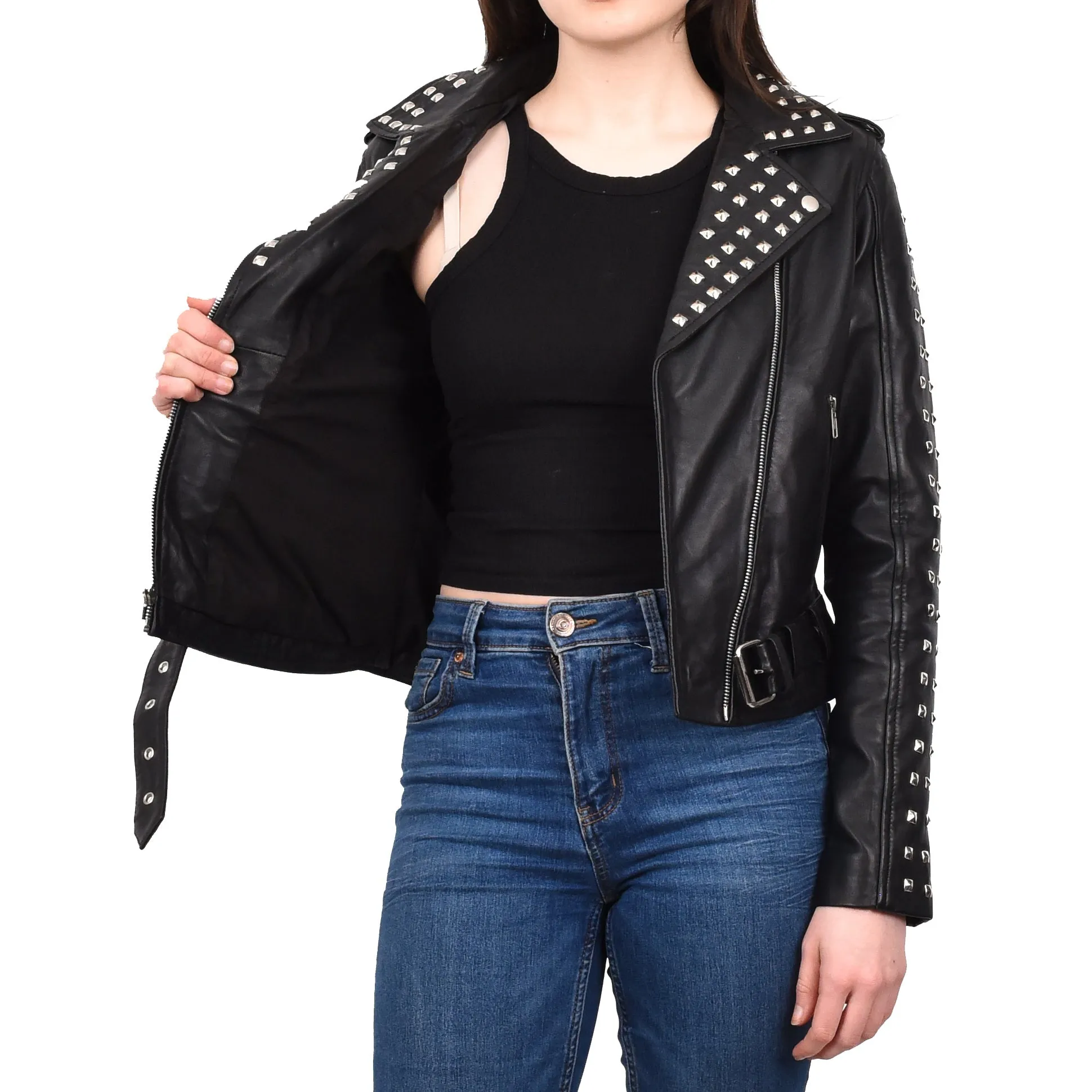 Women's Brando Biker Style Real Leather Jacket Black Fierca