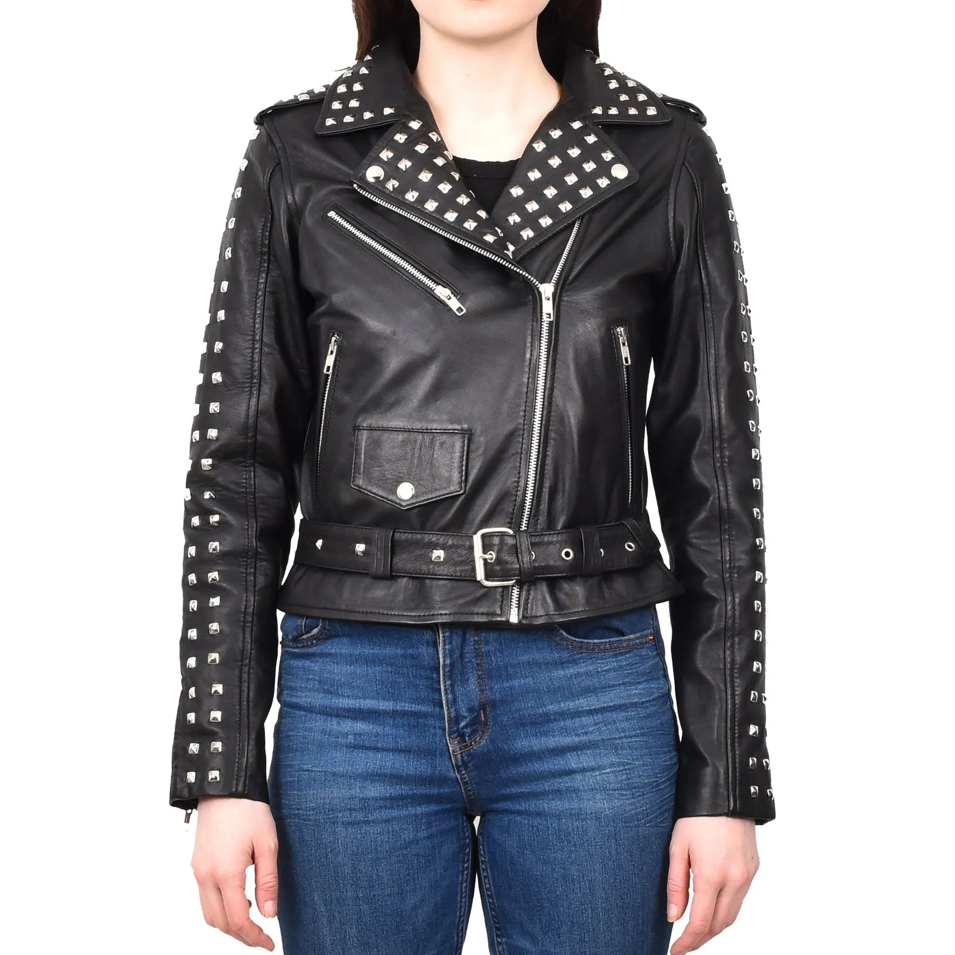 Women's Brando Biker Style Real Leather Jacket Black Fierca