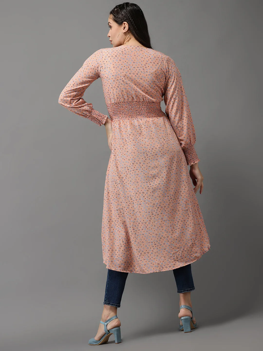 Women's Pink Printed High-Low Longline Top