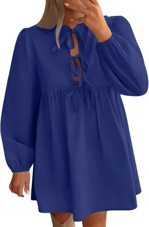 Womens Plus Size Fall Dresses Midi Trendy Lantern Long Sleeve Dress Elegant Solid Flowy Swing Cocktail Party Dresses