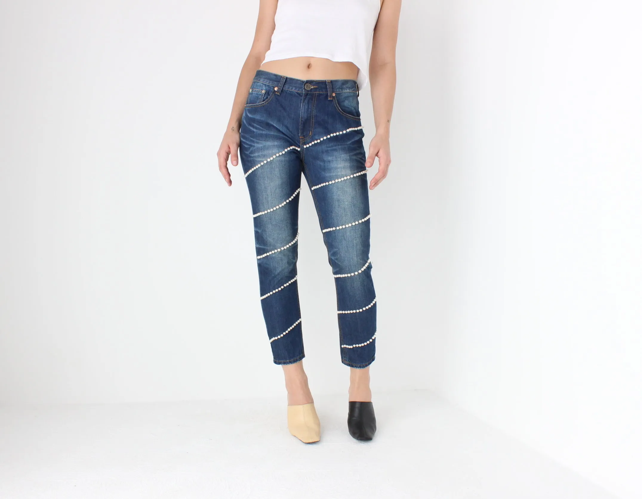 Y2K Pearl Encrusted Jeans