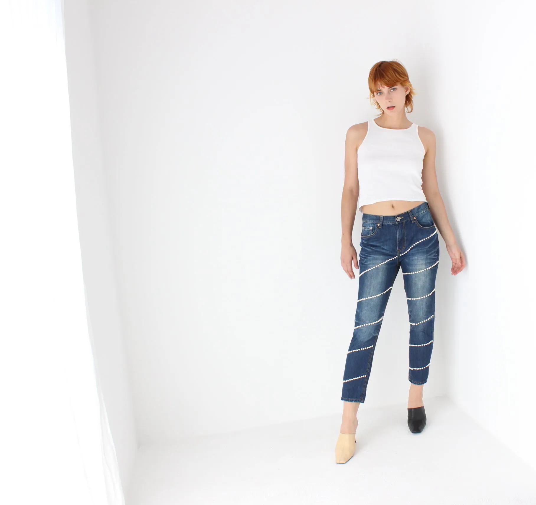 Y2K Pearl Encrusted Jeans