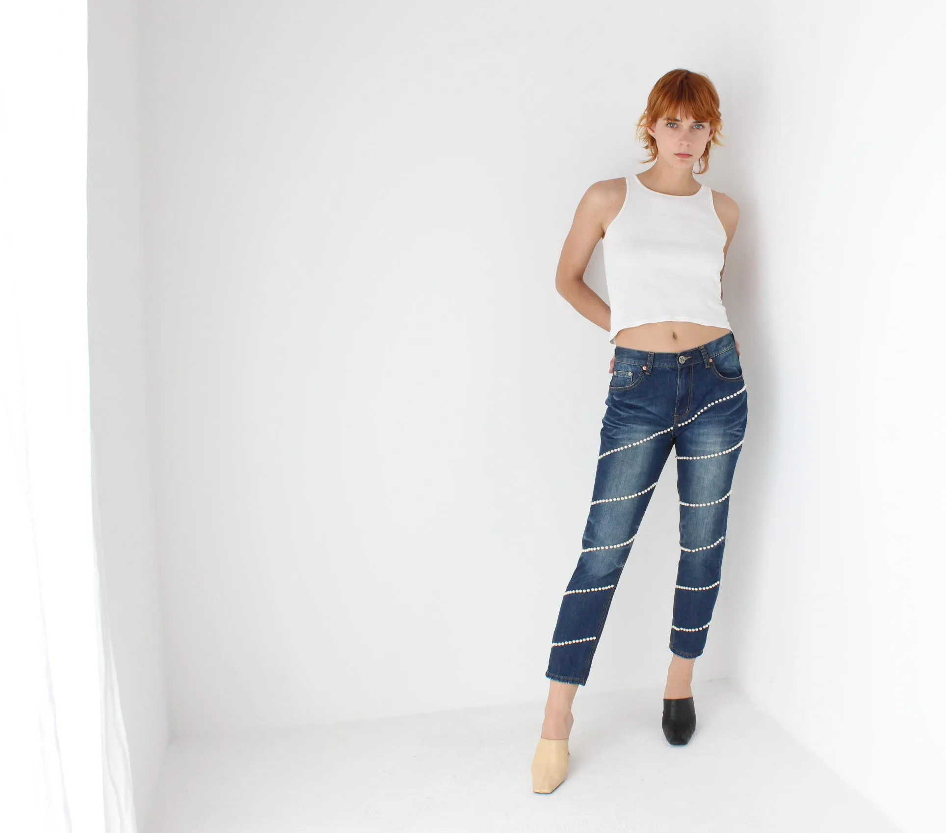 Y2K Pearl Encrusted Jeans